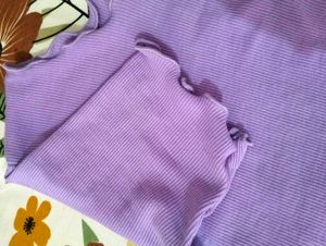 Cute Lavender Ribbed Lettuce Trim Top💜
