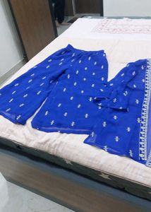 Blue Ethnic Crop Top &amp; Palazzo Set
