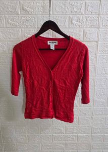 Classic Red V-Neck Cardigan