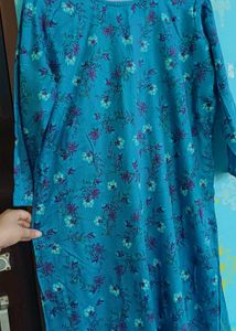 Teal Blue Floral Print Kurta