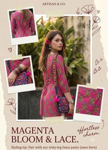 Vibrant Pink Floral Kurta with Lace Detail