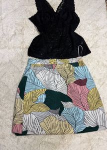 Boho Chic Leaf Print Mini Skirt