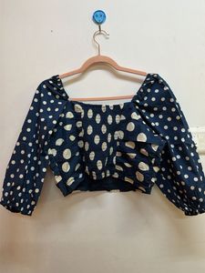 Navy Blue Polka Dot Crop Top