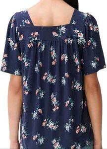 BLUE FLORAL SQUARE NECK FLUTTER SLEEVE TOP