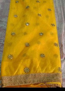 Beautiful Yellow Embroidered Saree