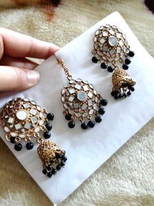 Mirror Jhumki &amp; Maang Tikka set