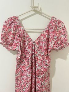 Pink Ditsy Floral Midi Dress