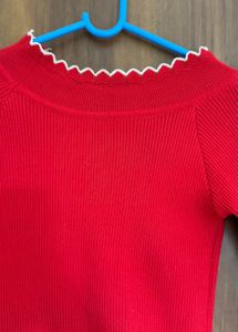 Red Ribbed Long Sleeve Sweater
