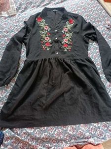 Myntra ,  black floral embroidered mandarin c