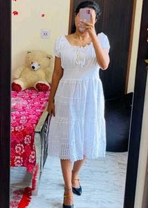 White Off-Shoulder Tiered Dress