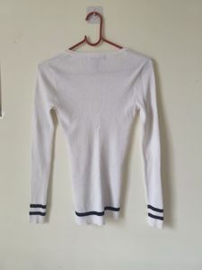 White V-Neck Ribbed Sweater