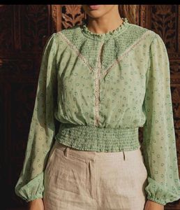 Pastel Green Sheer Smocked Blouse