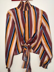 Striped High Neck Blouse