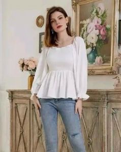 Chic White Smocked Peplum Top