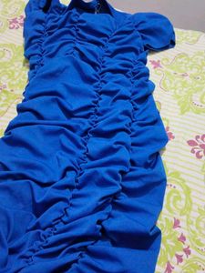 Chic Blue Ruched Dress