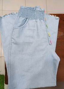 Button style Light Blue denim palazzo jeans