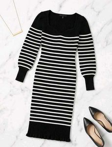 Chic Striped Knit Midi Dress