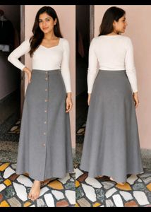 Grey Front-Button A-Line Maxi Skirt