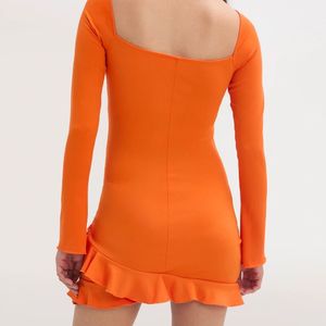 Orange Ruched Cutout Mini Dress
