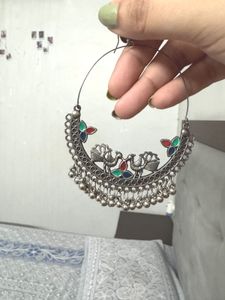 Oxidized Silver Peacock Hoop Earrings
