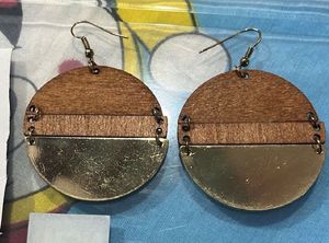 Stylish Wooden & Gold Drop Earrings