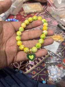 Heart Charm Beaded marble Bracelet (green)