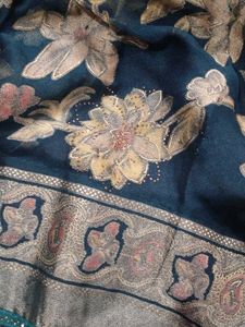 Teal Green Saree with Woven Zari Floral Design