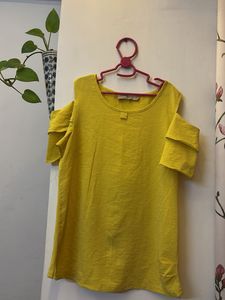 Bright Yellow Cold Shoulder Top