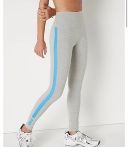Pink Grey Leggings with Blue Stripe