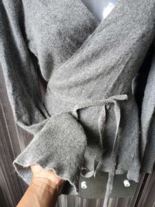 Chic Grey Wrap Knit Sweater