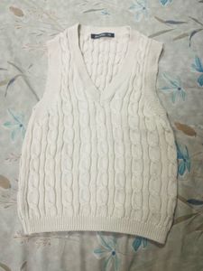 Cream Cable Knit Sleeveless V-Neck Sweater Vest