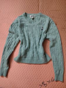 Light Blue Cable Knit V-Neck Sweater