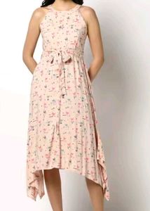 Fusion Pink Printed Shimmery Midi Dress