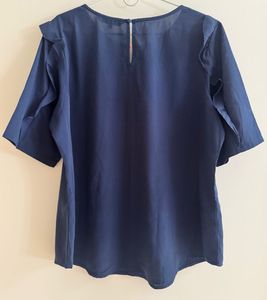 Projecteve - Chic Navy Blue Ruffle Sleeve Top
