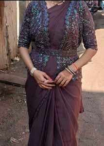 Elegant Brown Ready to Wear Embellished Saree