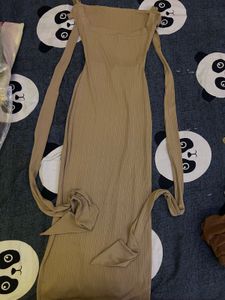 Ribbed Midi Dress with Tie Sleeves