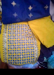 Yellow Kurta Set with Blue Dupatta