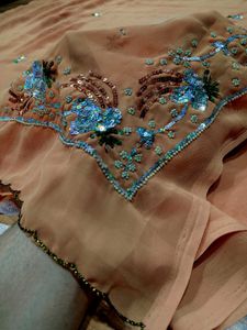 Y2k Elegant heavy Peach hand work Saree
