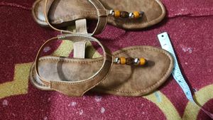 Brown Beaded Flat Sandals