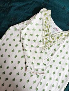 White Kurta with Green Diamond Print