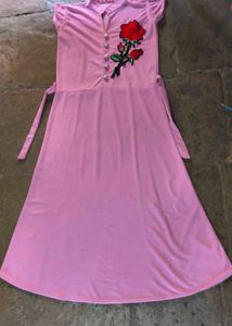 Pink Rose Patch Midi Dress cum kurti