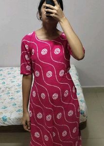 Vibrant Pink Kurta with White Print