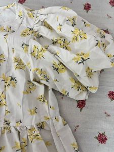 Cute Floral Print Puff Sleeve Dress