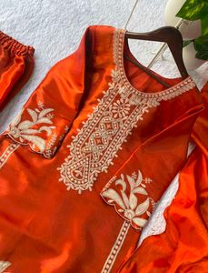 Orange Embroidered Kurta Set