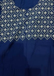 Embroidered Navy Blue Kurta