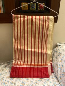Elegant Ivory & Red Striped Saree | Fe