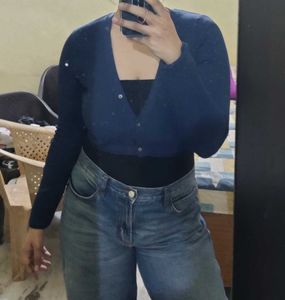 Navy Blue Cropped Cardigan