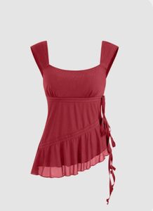 Asymmetrical Red Ruffle Tank Top