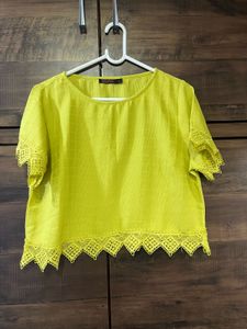 Vibrant Yellow Lace Trim top