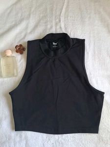 Black Mock Neck Sleeveless Crop Top